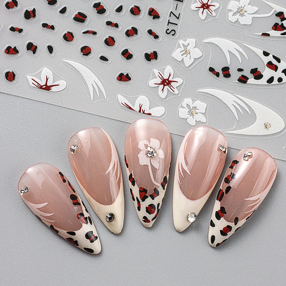 Cheetah French Nails Stickers Flowers Leopard Self-Adhesive Decals Holographic Slider Manicure Art Supplies And Decorations