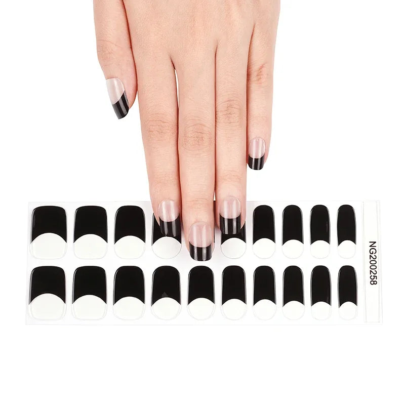 16/20Tips Semi-Cured Nail Wraps Simple Color Adhesive Full Cover Stickers for Nails UV Lamp Need Press On Nails DIY Manicure