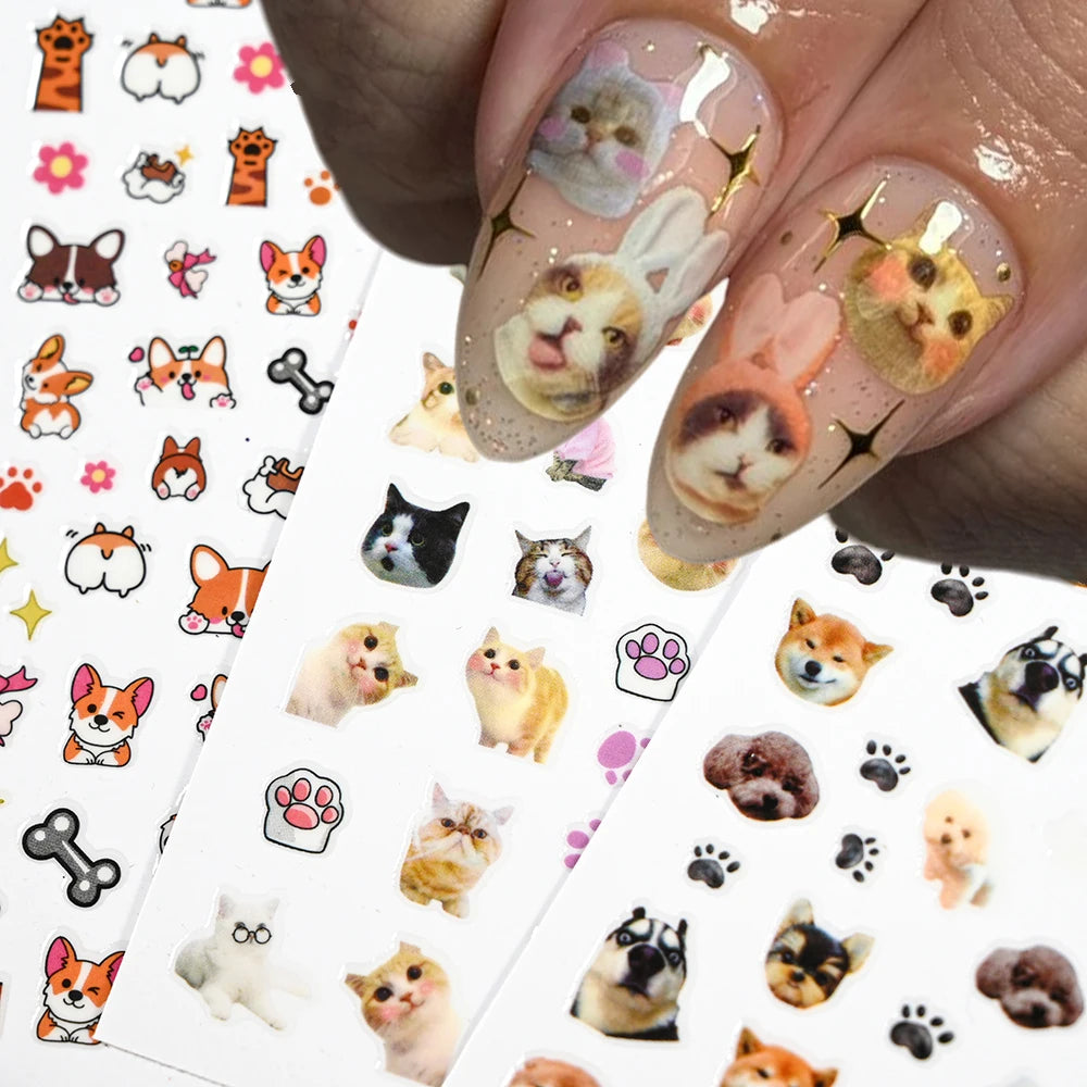 Lovely Cat Nail Decals 3D Animal Cartoon Dog Scrawl Relief Self Adhesive Nail Art Stickers Cute Puppy Kitty Y2K Nails Decoration