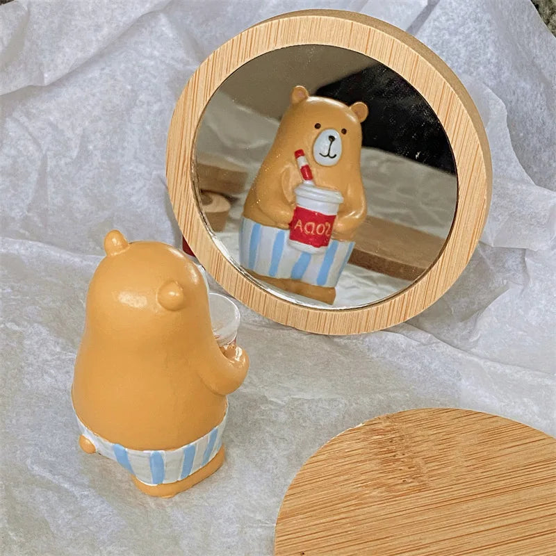 1Pc Pure Wood Cosmetic Mirror Portable Mirror Round Cosmetic Mirror Pocket Compact Mirror for Travel Accessories Beauty Tool
