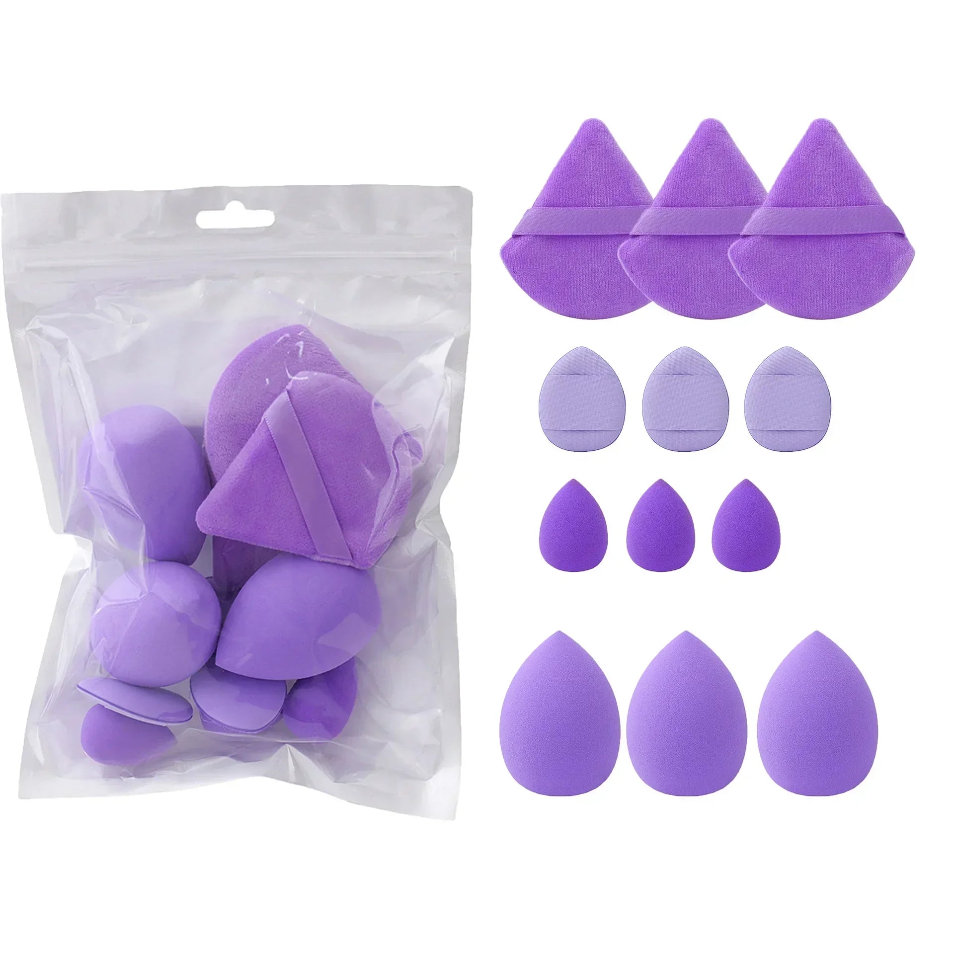12-Piece All-Purpose Makeup Sponge Set, Made of 3 loose Powder Puffs, 3 Mini Air Cushion Puffs, 3 Beauty Eggs and 3Mini Beauty
