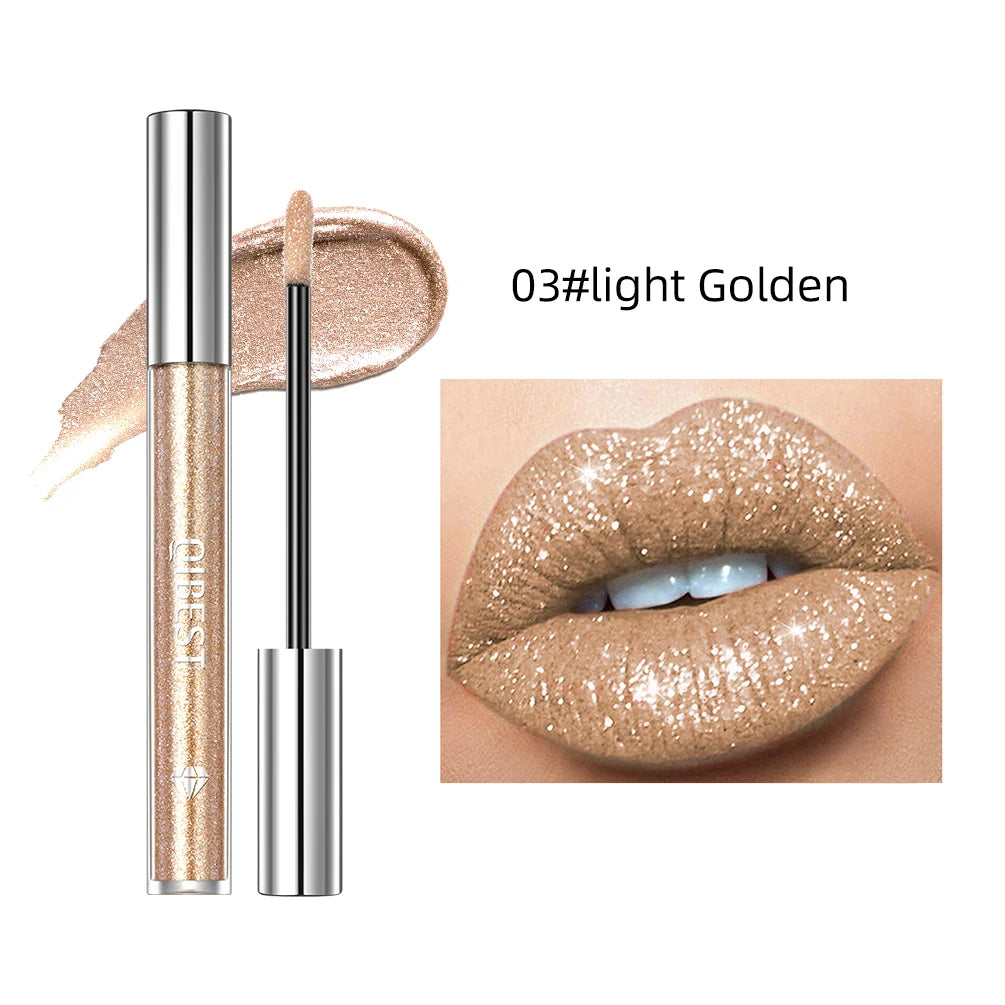 QIBEST Diamond Liquid Lipstick Lip Tint 6 Colors Moisturizing Long-Lasting Makeup Gray Sparkling Waterproof Lip Gloss Cosmetics