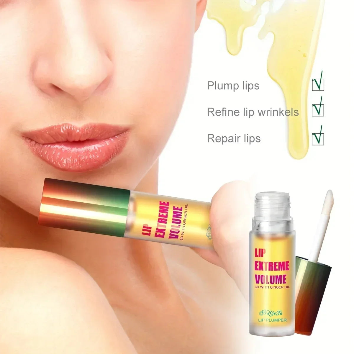 Lip Plumper Fuller Healthy Enhancer Ginger And Mint Plant Lip Gloss Oil Moisturizing Beauty Lips Sexy Lips