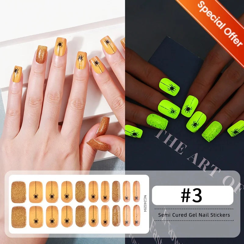 20Tips Gradient French Semi-cured Gel Nail Sticker UV Lamp Needed Full Cover Nail Gel Polish Wraps Manicure Press on Nails Decal