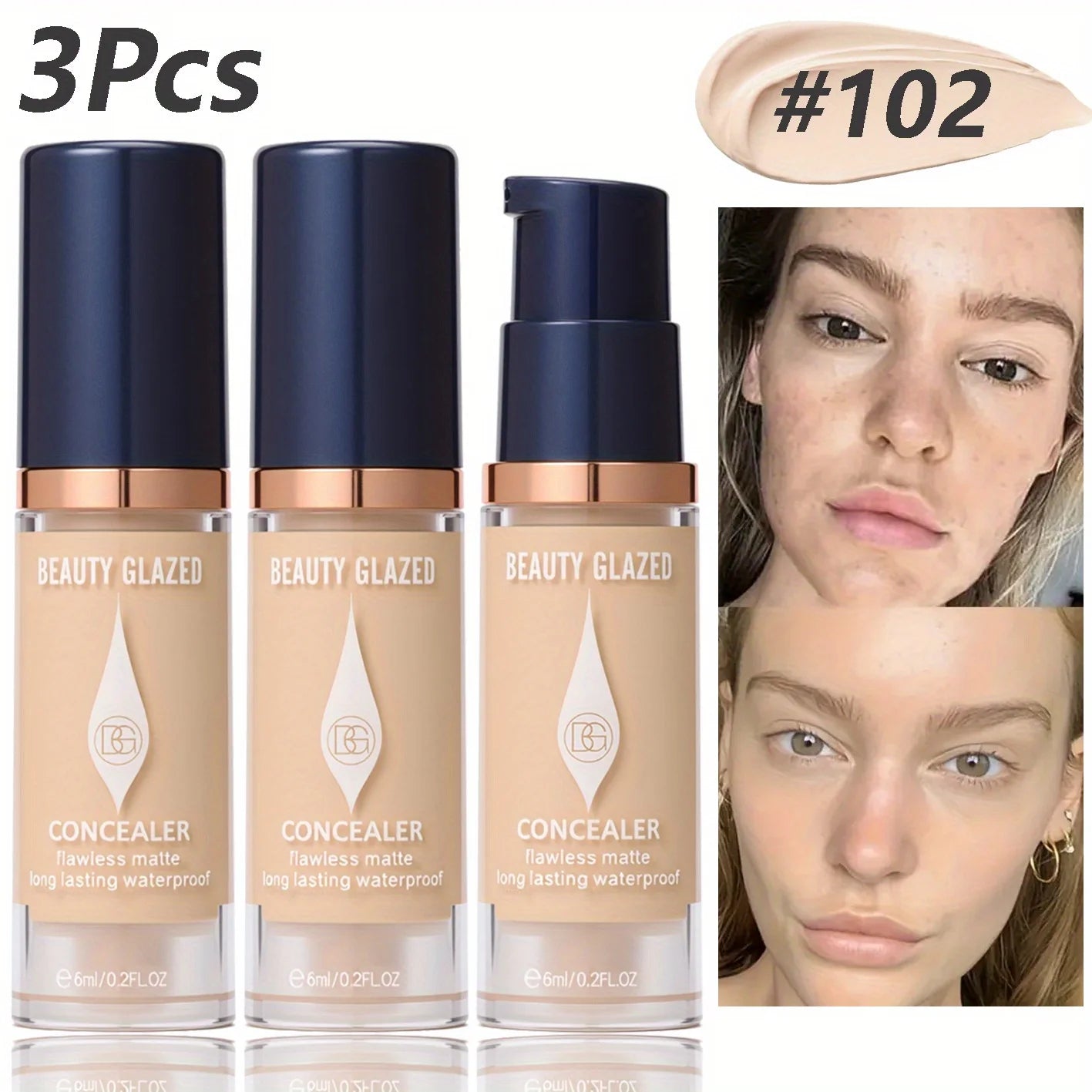 3Pcs/Set Full Coverage Concealer Foundation Long Lasting Waterproof Matte Finish Dark Spots Tattoos Travel Size Cosmetics