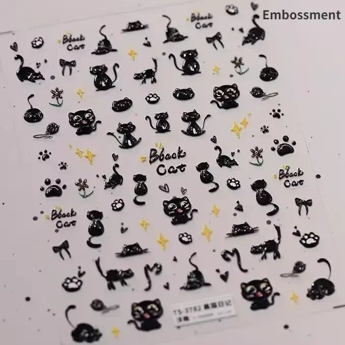 Cute Cat Eye Fishbone Animals Leopard Cat Ginger Cat Kitten Exclamation Point Paw Self Adhesive Nail Art Sticker Manicure Decals