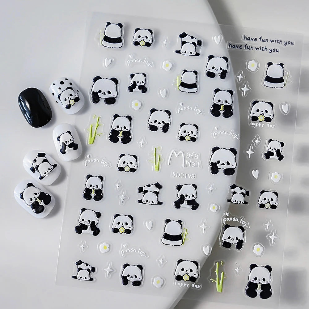 1Pcs 5D Lovely Panda Nail Stickers Cartoon Rabbit/Flower/Animal Self Adhesive Nail Art Decals Y2K Manicure Decorations Sliders *