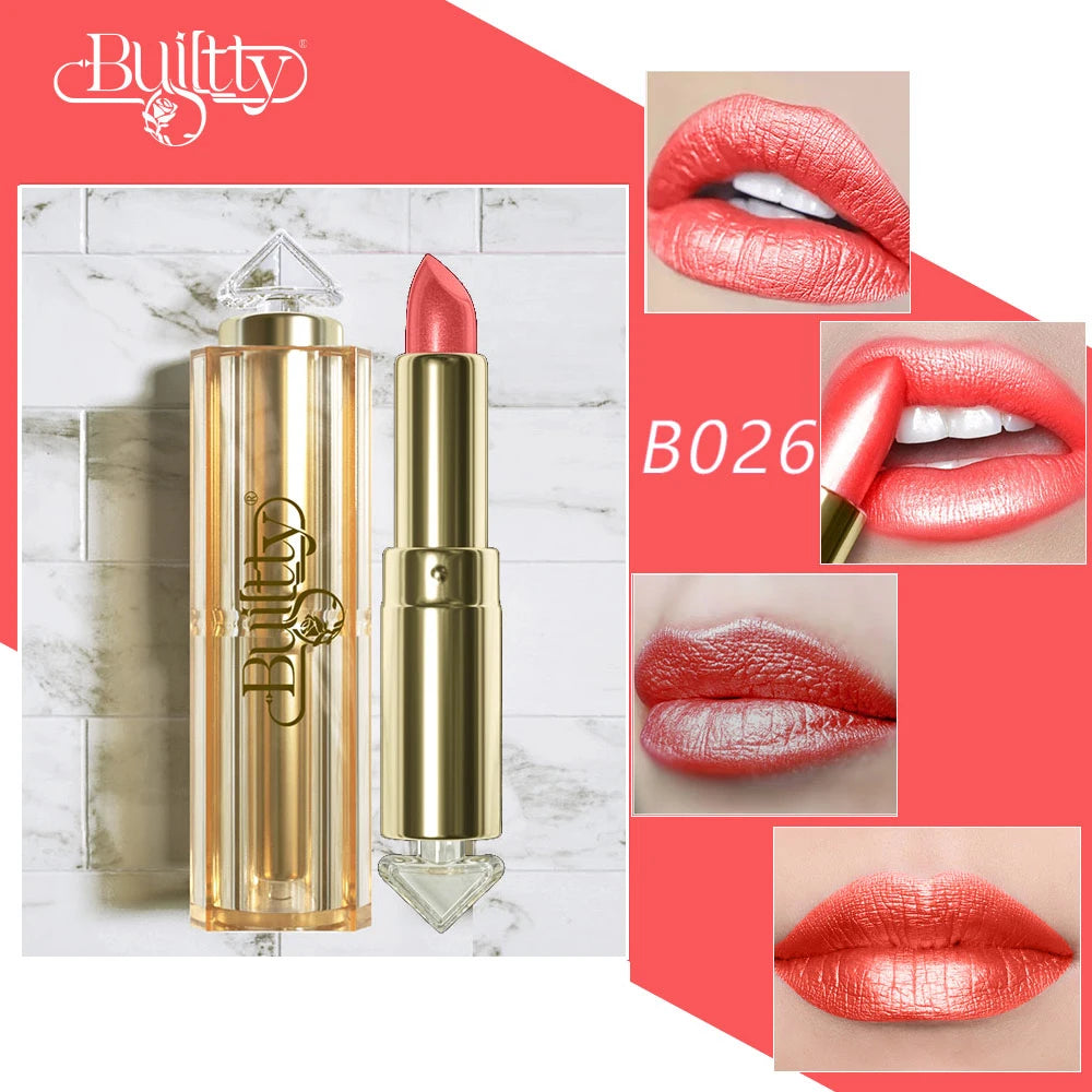 BUILTTY Korean Glitter Pearl Dropshiping Lipstick Matte Nude Color Long Lasting Waterproof Wholesale Price Red Pink Purple