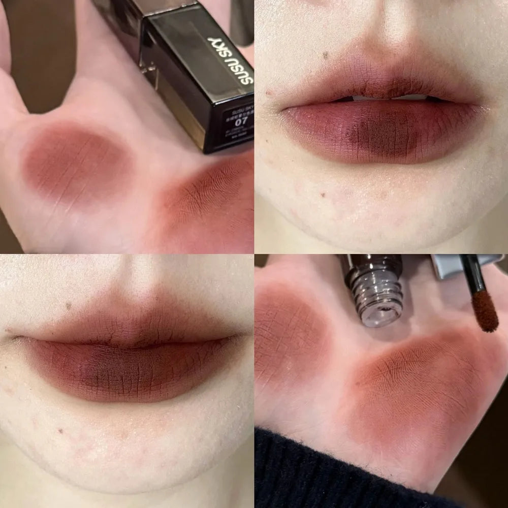 Gothic Gray Purple Lipstick Velvet Matte Punk Black Brown Lipgloss Long Lasting Lip Mousse Waterproof Makeup Non-stick Lips Tint
