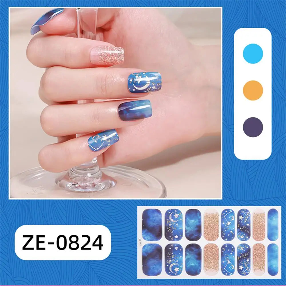 Gradient Cat Eye Style Nail Art Stickers, 16-Piece Set Self-Adhesive Waterproof Glitter False Nail Decals