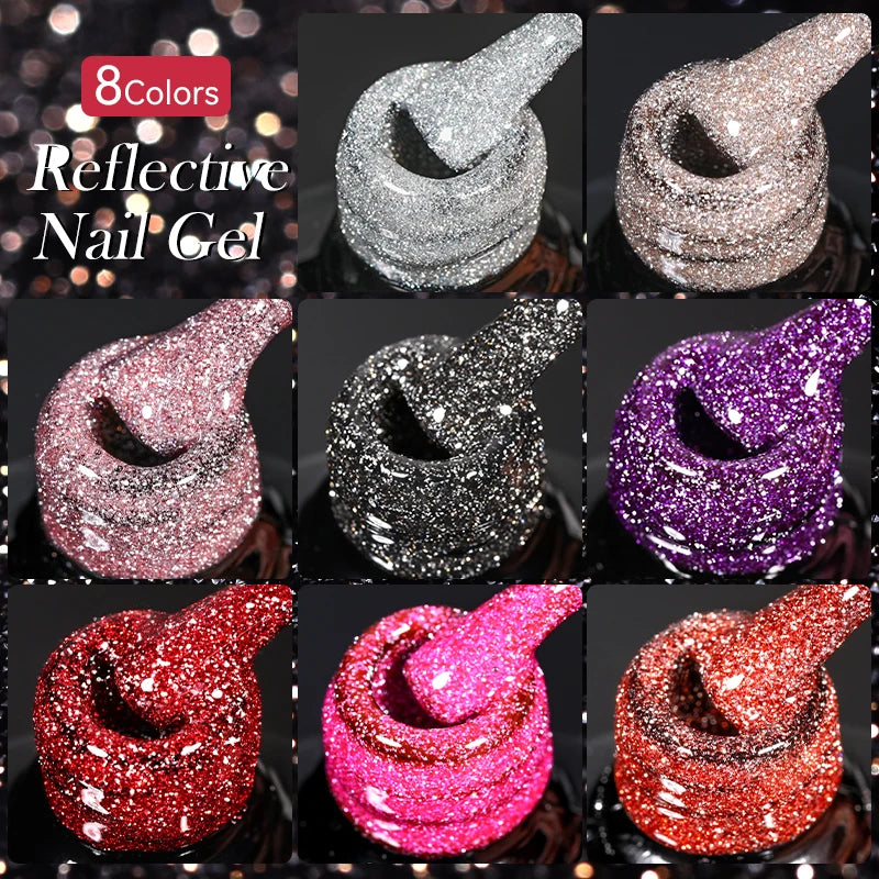 LILYCUTE 7ML Black Silver Red Reflective Glitter Gel Nail Polish Sparkling French Soak Off Long Lasting Manicure Nails Art Gel