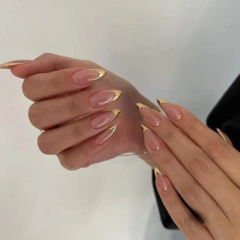 24Pcs Short Oval Head Blush Pink Press on Nails with Simple Designs Almond Nails Wearable Acrylic Full Cover Nail Tips with Glue