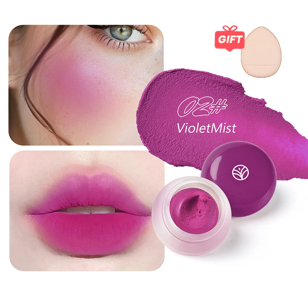 6 color optional Mousse texture powder blusher cream delicate, and has a lasting matte velvet rouge. gift A finger powder puff