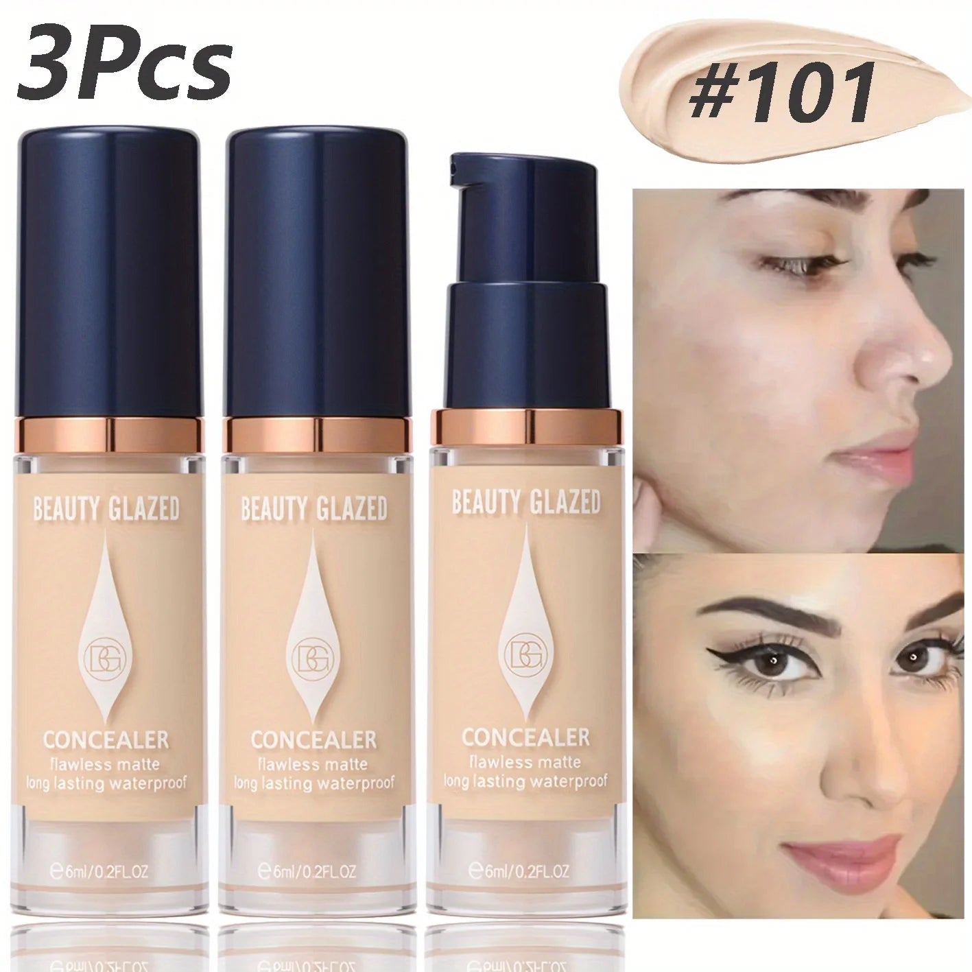 3Pcs/Set Full Coverage Concealer Foundation Long Lasting Waterproof Matte Finish Dark Spots Tattoos Travel Size Cosmetics