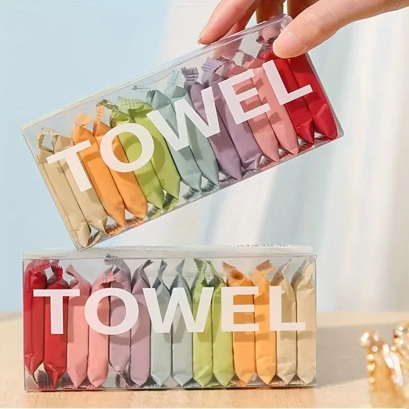 14pcs Disposable Portable Travel Towels Thickened Compressed Face Cleansing Beauty Square Washcloths for On-the-Go Hygiene