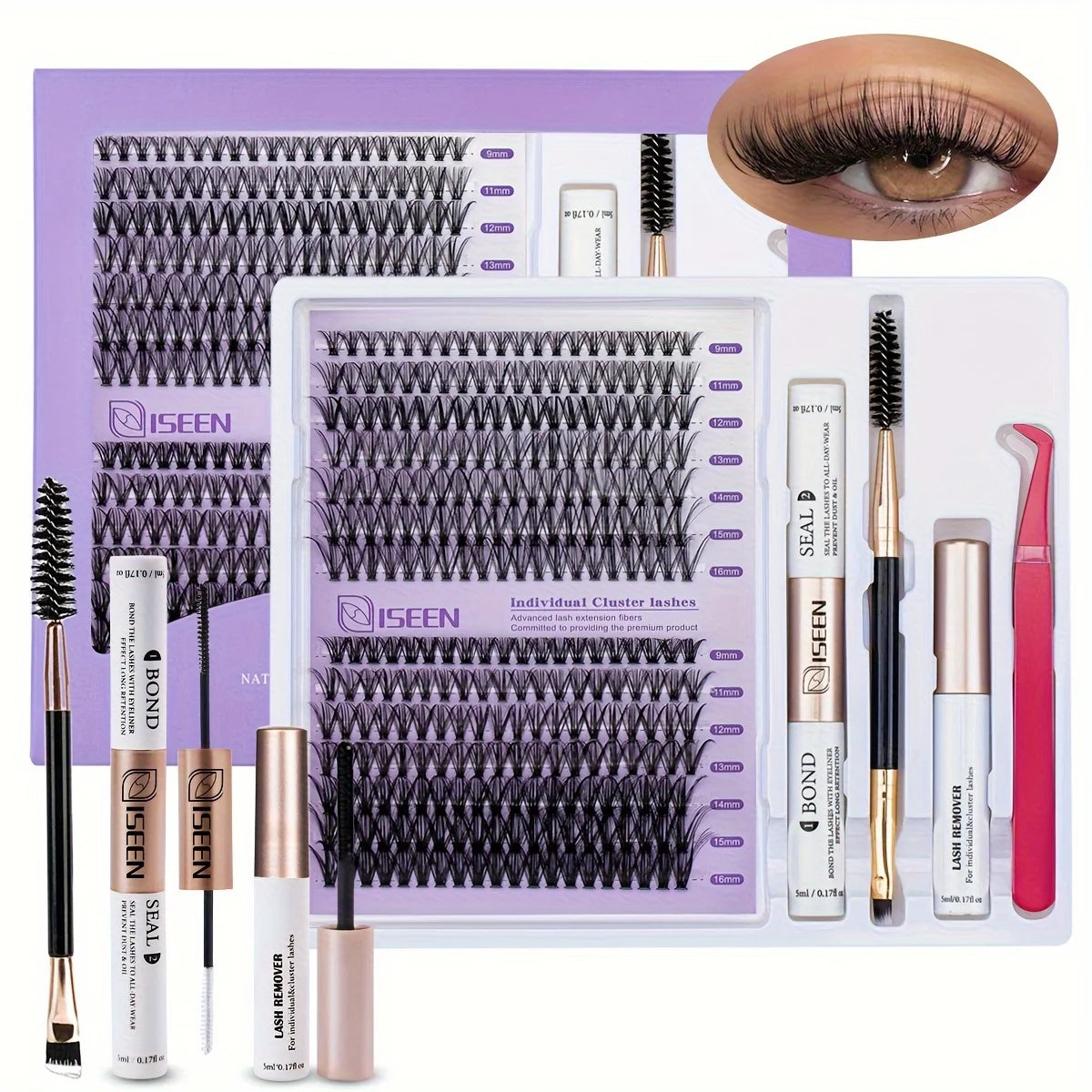 Eyelash Cluster DIY Eyelash Extension Kit with Tweezers Bond and Seal Reusable Single Eyelashes Festival Gift Eye Makeup