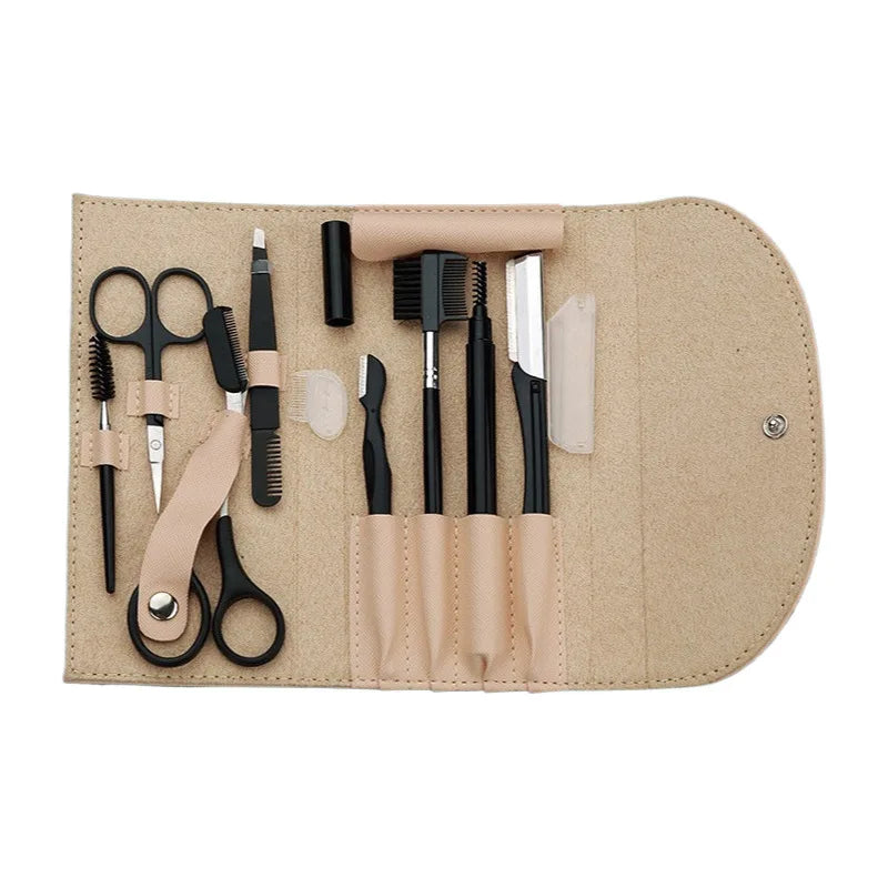 8pcs Professional Stainless Steel Eyebrow Trimming Tool Set Eyebrow Comb Eye Brow Tweezers Cutter Multi Functional Makeup Tools