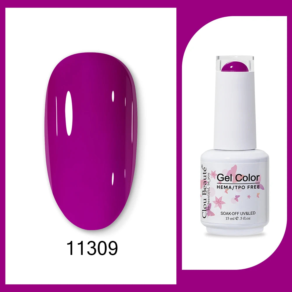 Clou Beaute 15ml Red Black White Green Neon Gel Nail Polish Base Top Coat Velvet Top 400 Colors Semi Permanent Gel Nail Varnish