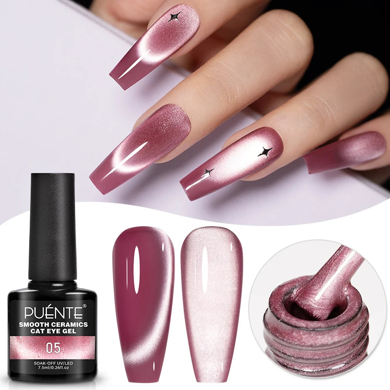 7.5ML Sparkling Rainbow Cat Magnetic Gel Nail Polish Pinkish Purple Laser Cat Eye Gel Soak Off UV Nail Art Varnish For Manicure