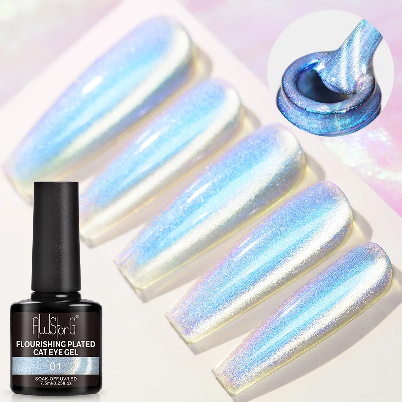 AWStorG 7.5ml Golden Gradient Cat Eye Nail Polish Gel Phototherapeutic Gel Soak Off Nail Magnetic Gel Polish Nail Art DlY