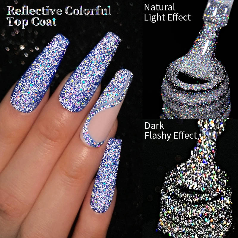 LILYCUTE 7ML Black Silver Red Reflective Glitter Gel Nail Polish Sparkling French Soak Off Long Lasting Manicure Nails Art Gel