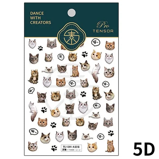 Cute Cat Eye Fishbone Animals Leopard Cat Ginger Cat Kitten Exclamation Point Paw Self Adhesive Nail Art Sticker Manicure Decals