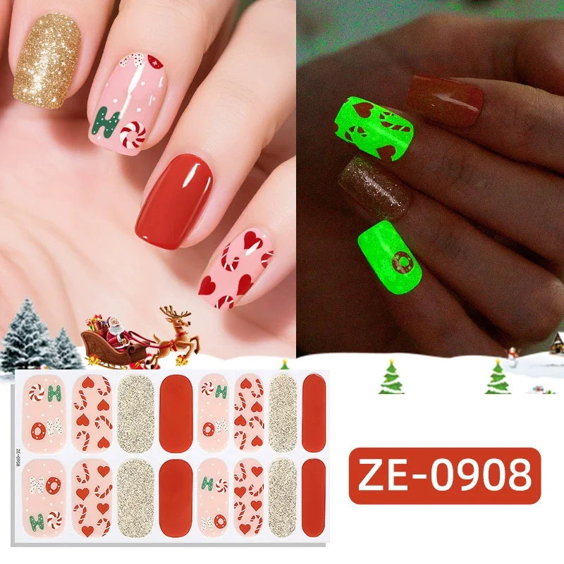 Gradient Cat Eye Style Nail Art Stickers, 16-Piece Set Self-Adhesive Waterproof Glitter False Nail Decals