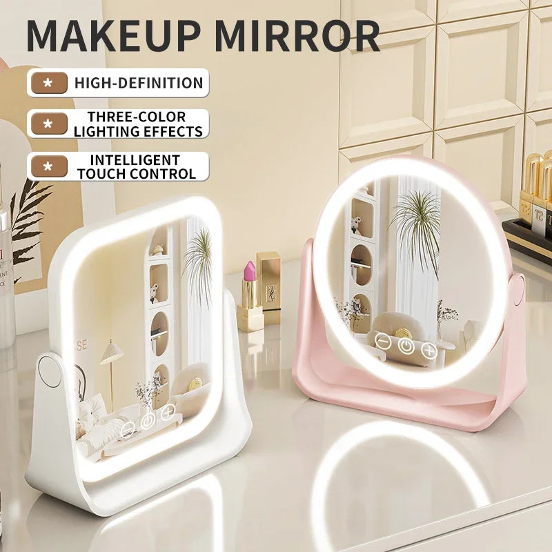 LED Makeup Mirror, Portable Flip Lighted Vanity Mirror with Touch Dimming, 3X Magnifier and Rechargeable Design for Desk