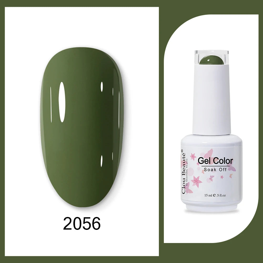 Clou Beaute 15ml HEMA TPO FREE Gel Nail Polish Bright Dark Army Green Gel Lacquer Semi Permanent Art Organic  Nail Gel Varnish