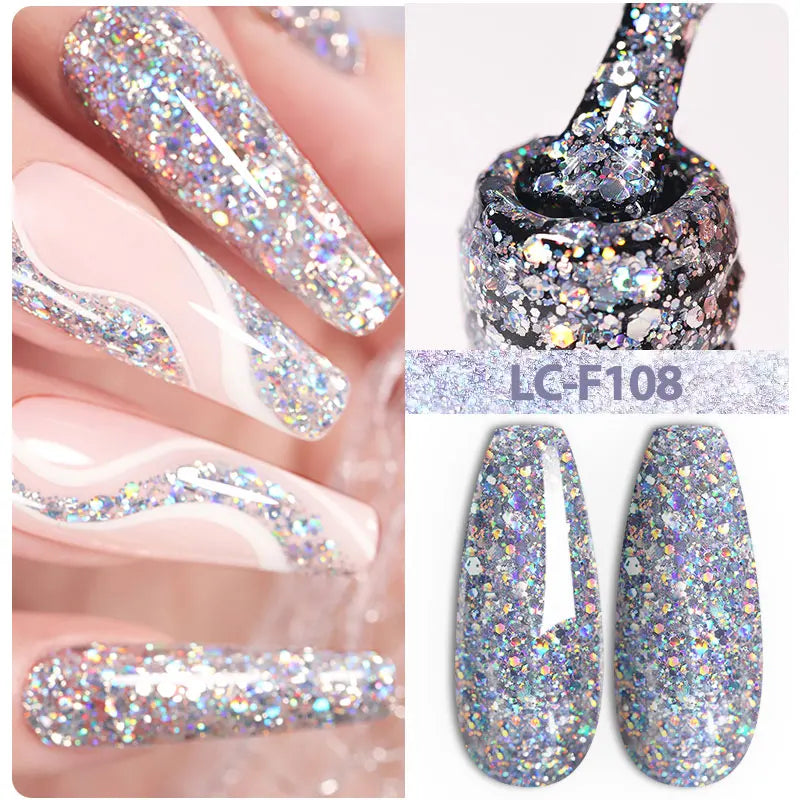 LILYCUTE 7ML Black Silver Red Reflective Glitter Gel Nail Polish Sparkling French Soak Off Long Lasting Manicure Nails Art Gel