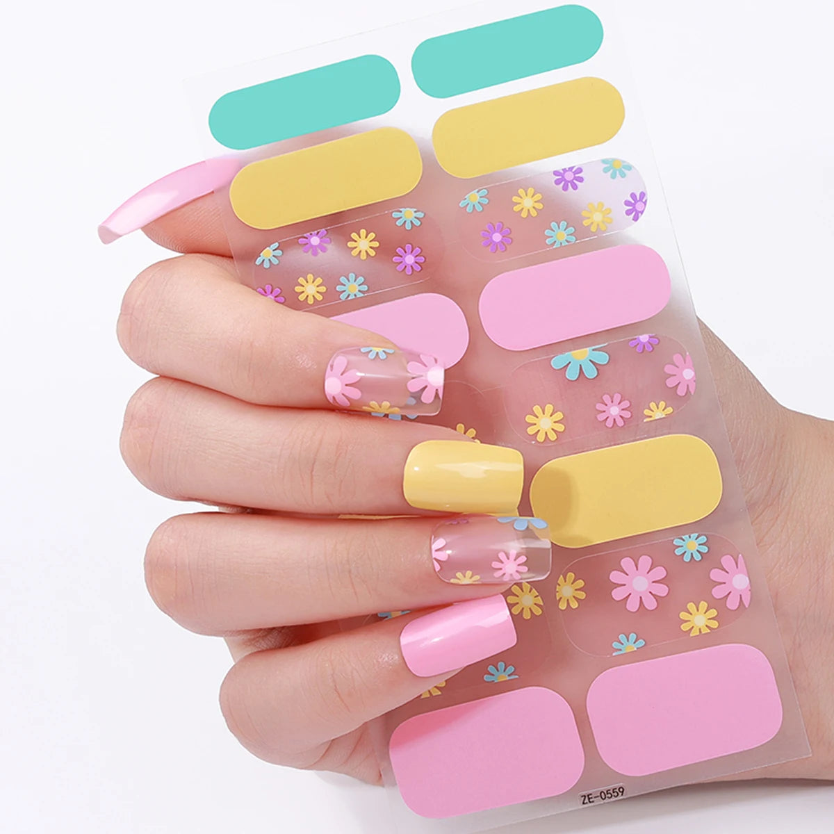 16tips DIY Baking-Free Nail Stickers Spring Summer Flowers Adhesive Nail Strips Patch Slider Full Cover Nail Decoration Decal