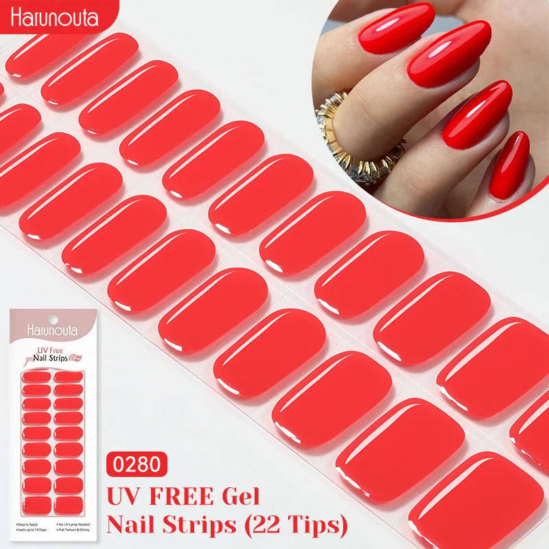 22strips UV Free Nail Gel Strips Loving Heart Gel Polish Nail Sticker Curing-free Adhesive Stickers for Nails Long Lasting Wrap