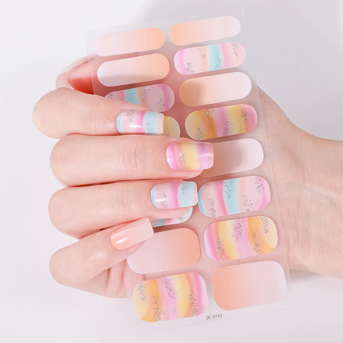 16Tips Full Cover Baking-Free Nail Polish Strips Summer Beach Coconut Tree Self-Adhesive DIY Nail Stickers Manicure Decoration