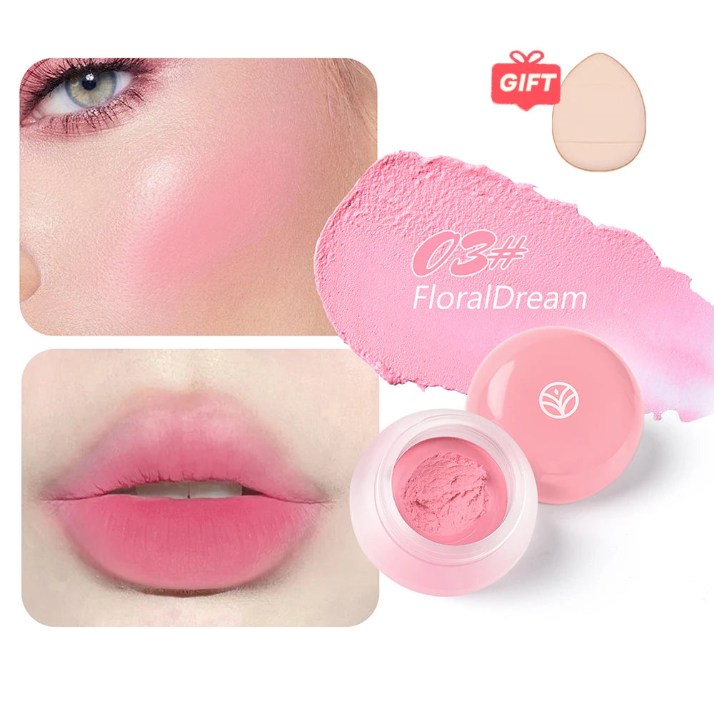 6 color optional Mousse texture powder blusher cream delicate, and has a lasting matte velvet rouge. gift A finger powder puff