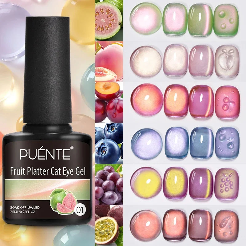 7.5ML Summer Fruit Series Cat Magnetic Gel Nail Polish Green Purple Pink Cat Eye Gel Soak Off UV Nail Art Varnish For Manicure
