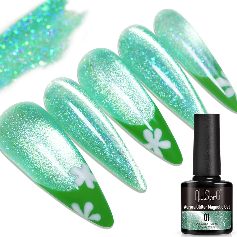 AWStorG 7.5ml Golden Gradient Cat Eye Nail Polish Gel Phototherapeutic Gel Soak Off Nail Magnetic Gel Polish Nail Art DlY