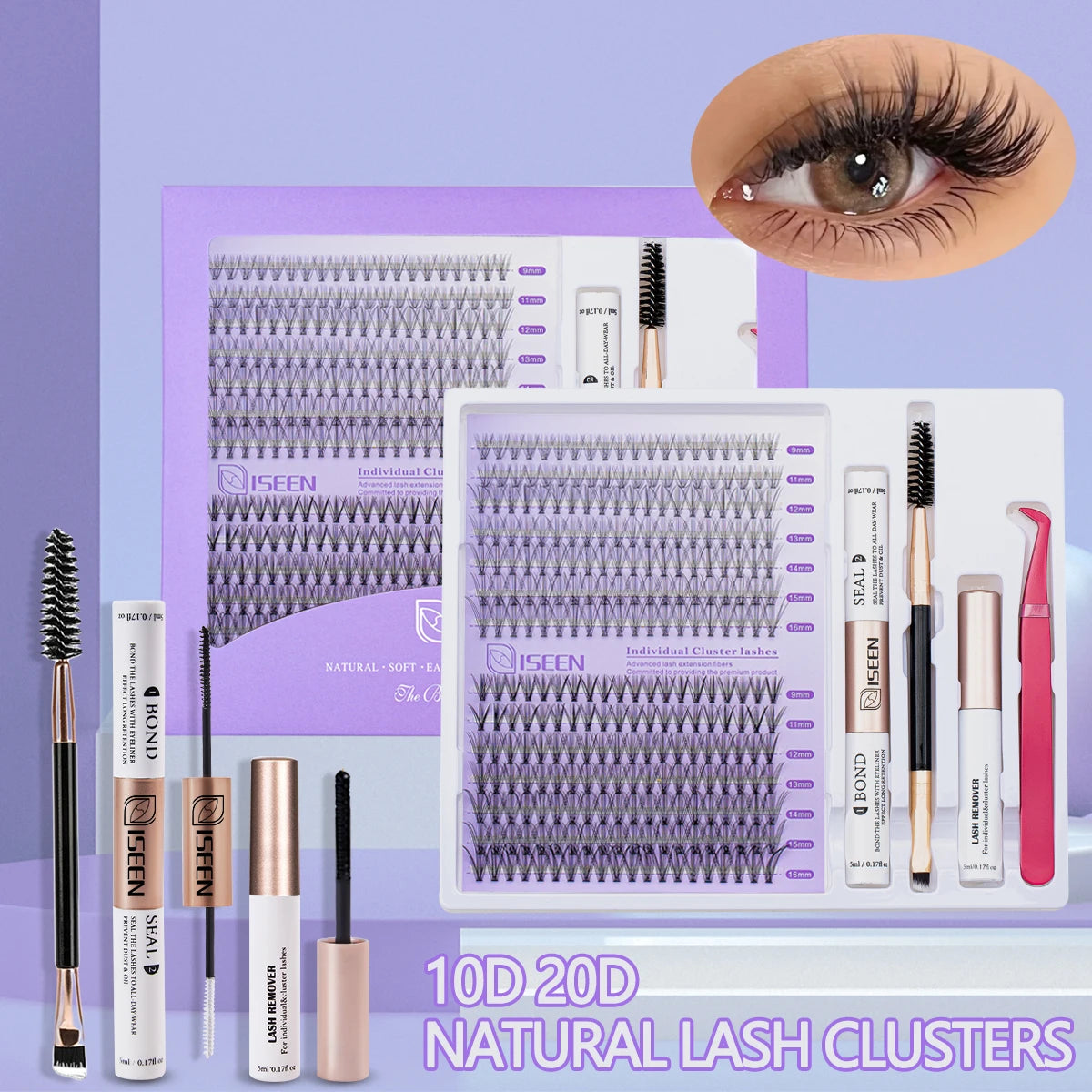 Eyelash Cluster DIY Eyelash Extension Kit with Tweezers Bond and Seal Reusable Single Eyelashes Festival Gift Eye Makeup