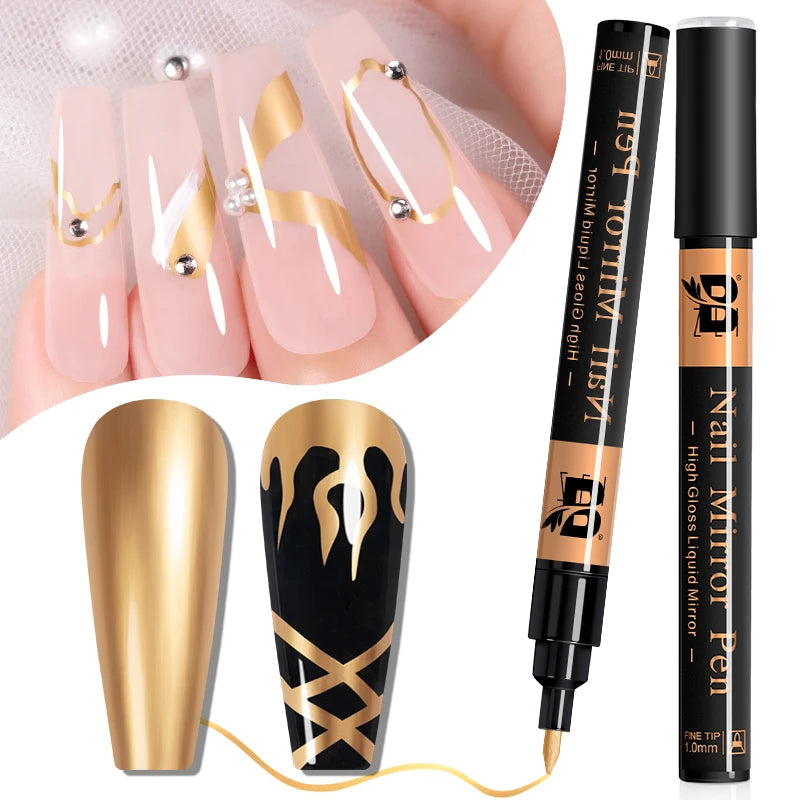 5ML Gold Silver Metallic Liner Paint Gel Polish Chrome Mirror Metal Effect Super Bright French UV LED Semi Permanent Nail Gel
