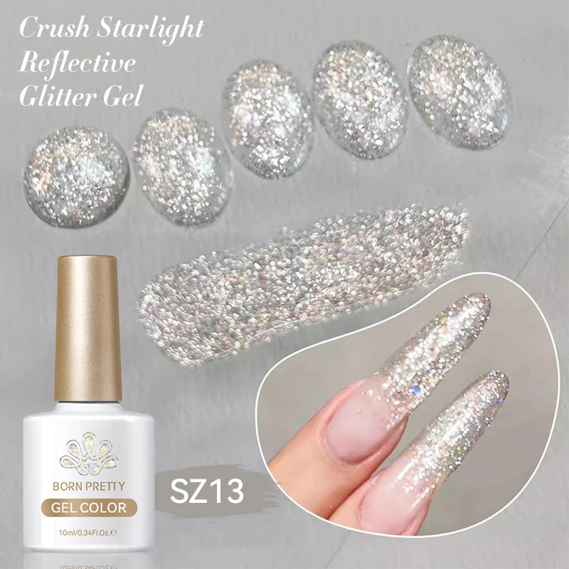 BORN PRETTY 10ml Sliver Carat Mirage Reflective Glitter Gel Nail Polish Sparkling Ultra Shine Soak Off UV Nail Art Gel Varnish