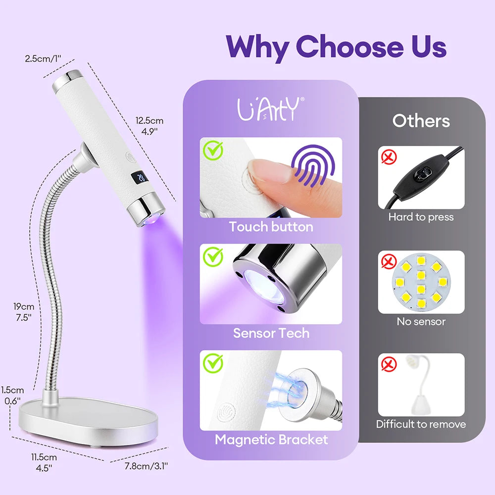 Portable Nail Dryer Light UV Nail Lamp Rechargeable Gel Nails Lamp With Flexible Hose  LED Therapy Light Nail Art Tools