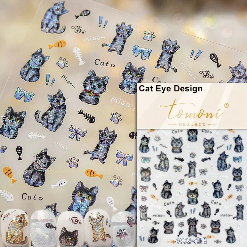 Cute Cat Eye Fishbone Animals Leopard Cat Ginger Cat Kitten Exclamation Point Paw Self Adhesive Nail Art Sticker Manicure Decals