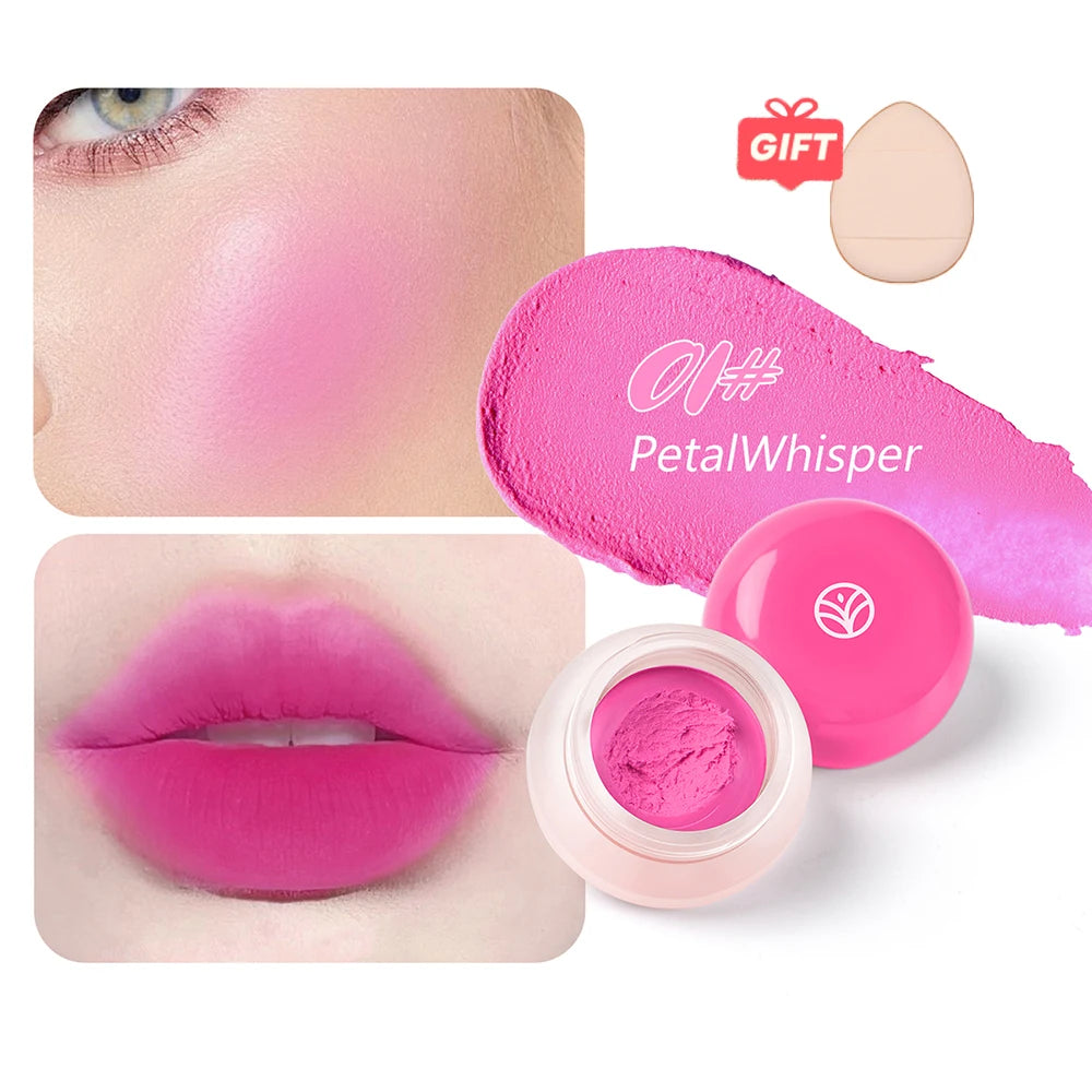 6 color optional Mousse texture powder blusher cream delicate, and has a lasting matte velvet rouge. gift A finger powder puff
