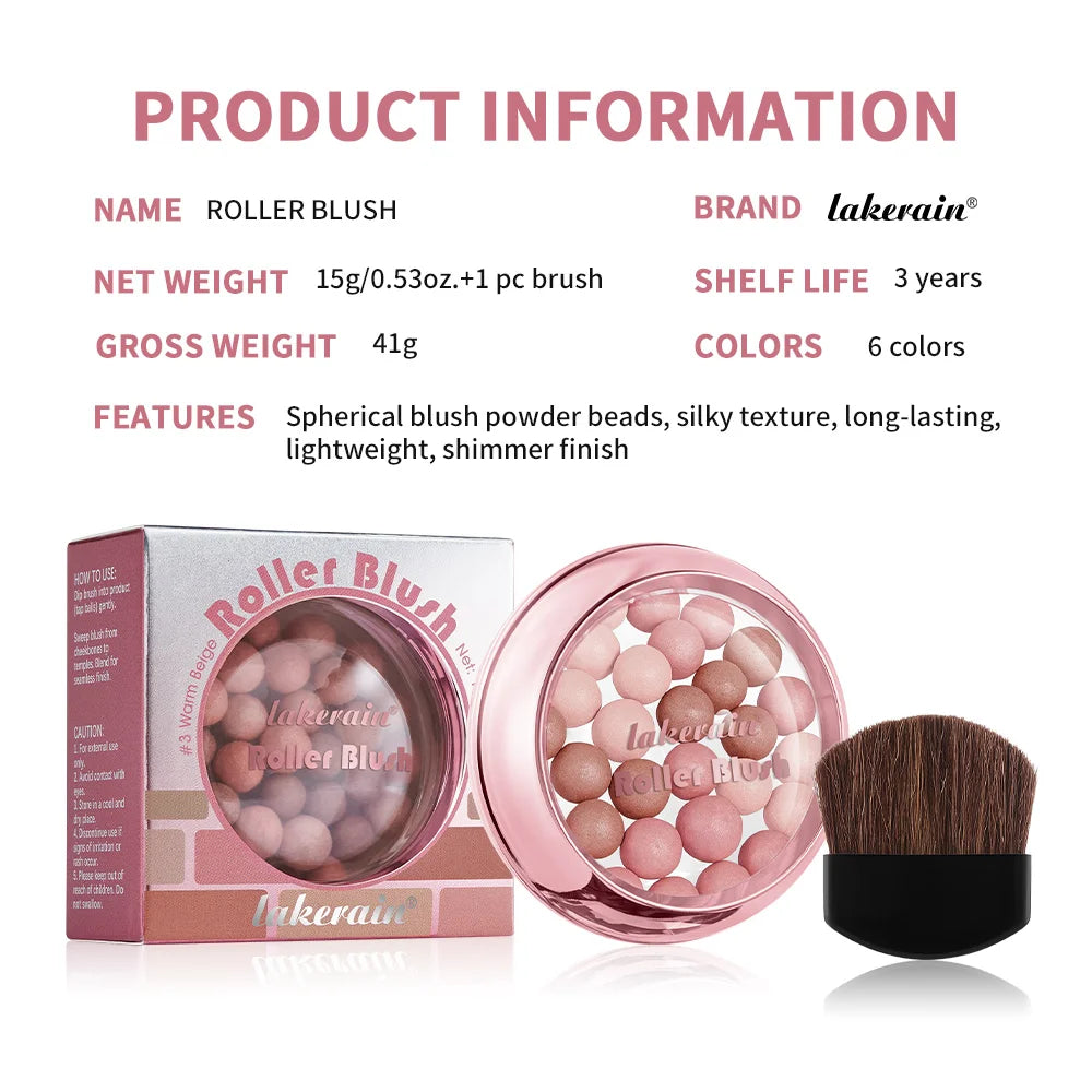 Lakerain ROLLER BLUSH Ball Blush Spherical Blush Pink Pearl Blush Delicate Brightening Female Exquisite Cosmetics