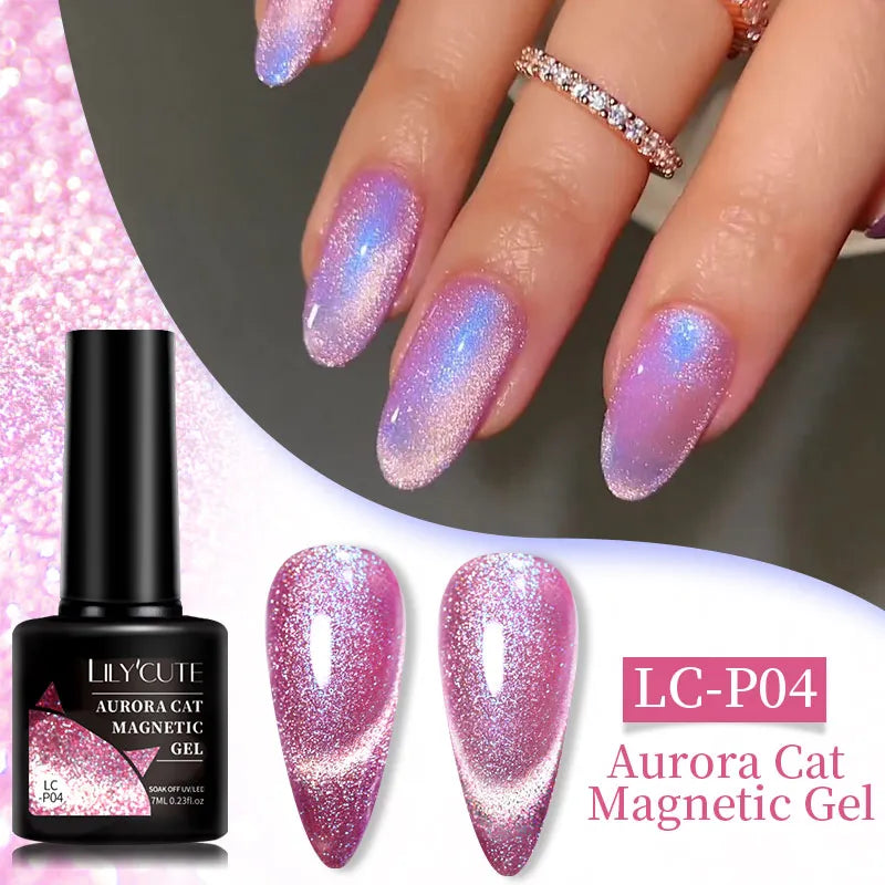 LILYCUTE 7ML 3 IN 1 Platinum Cat Magnetic Gel Nail Polish Silver Moonlight Magnetic Nail Sparkling Glitter Semi Permanent UV Gel