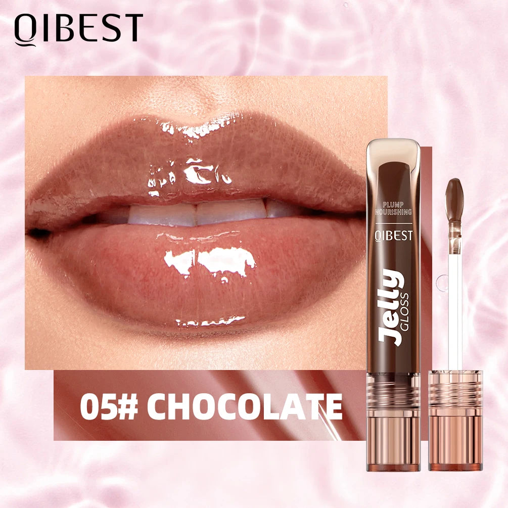 QIBEST Mirror Pearl Jelly Lipgloss Moisturizing Lasting Lipstick Hydrating Lightweight Lip Glaze Watery Crystal Lip Tint Makeup