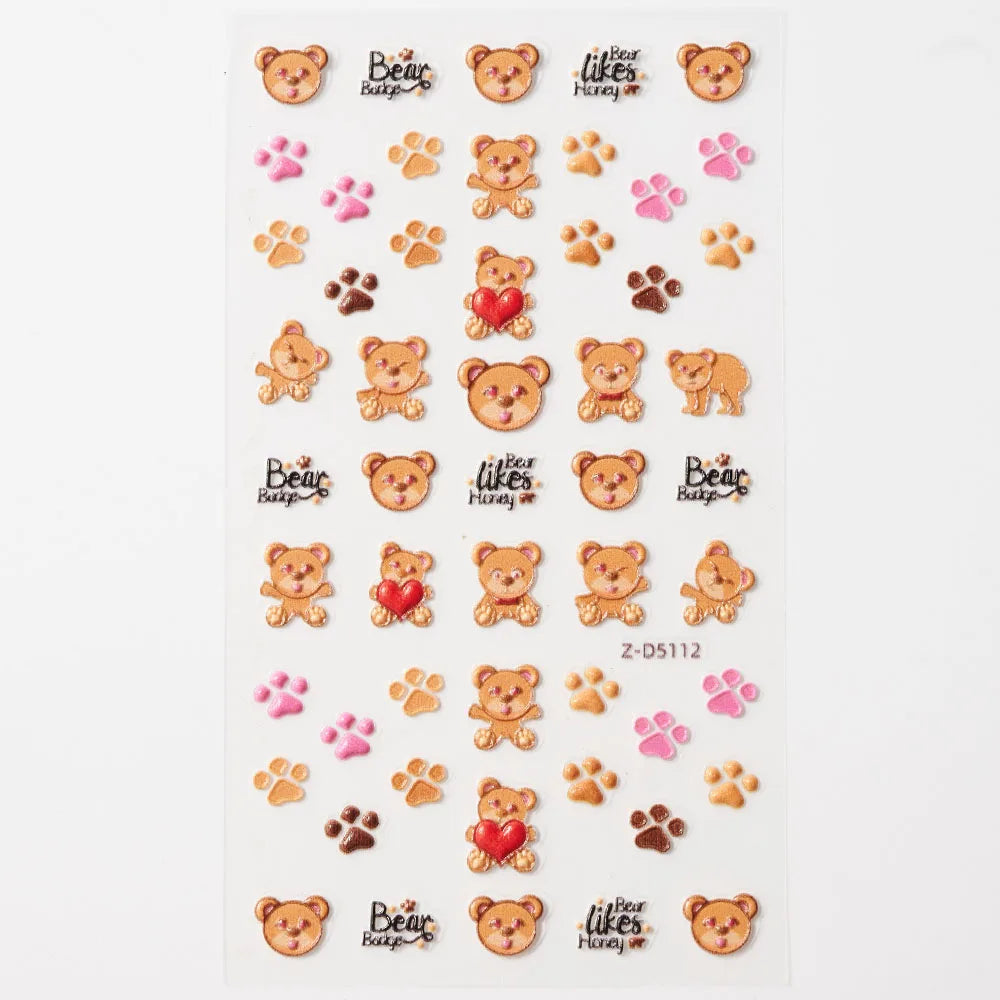 Lovely Cat Nail Decals 3D Animal Cartoon Dog Scrawl Relief Self Adhesive Nail Art Stickers Cute Puppy Kitty Y2K Nails Decoration