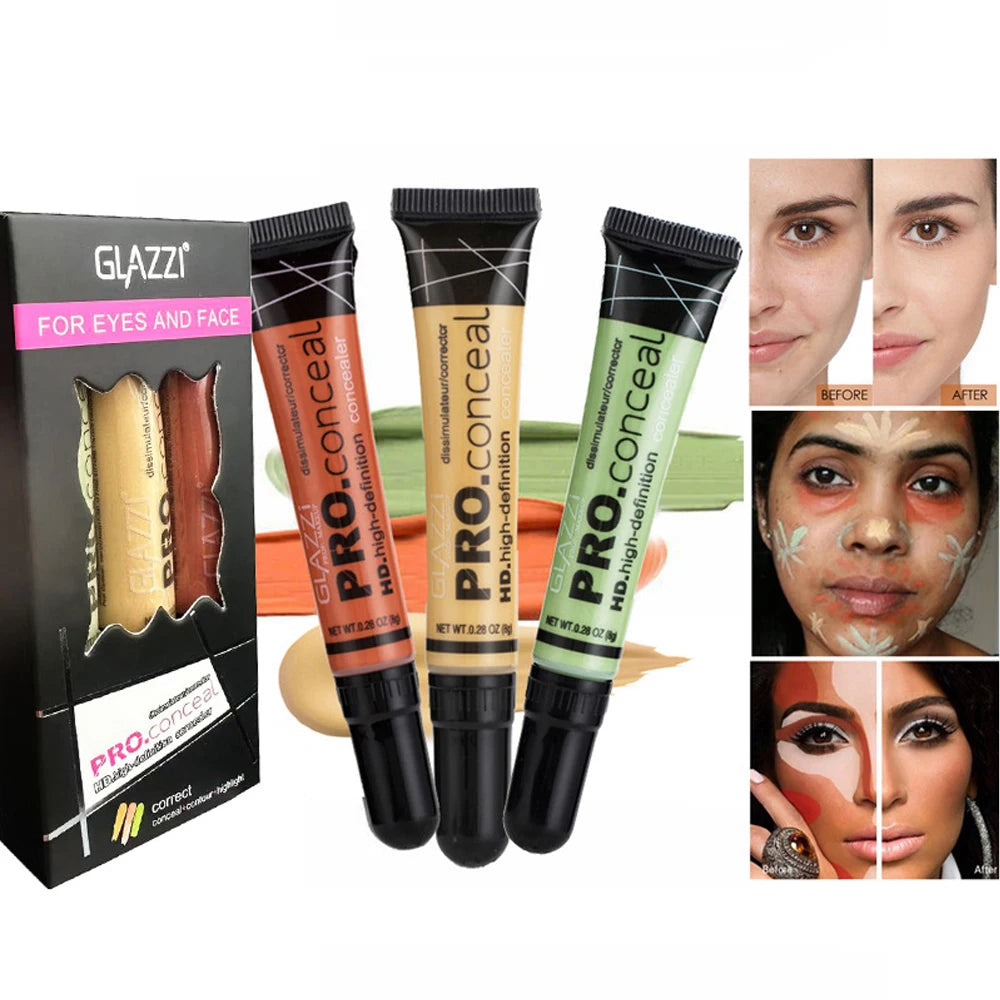 3 Piece Concealer Kit Set - Face Camouflage Cream for Acne Scars, Under Eye Dark Circles, Contouring & Foundation Makeup