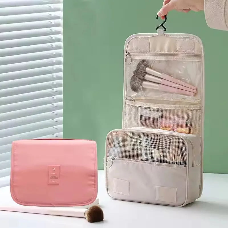 Large Capacity Portable Waterproof Travel Toiletry Bag with Handheld Hook Makeup Storage Bag Dry Wet Separation Cubic Shape