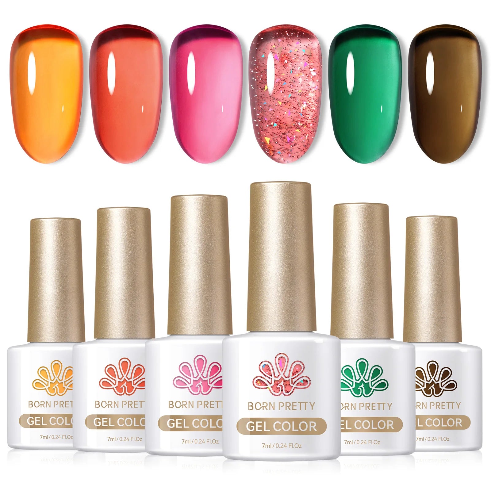 BORN PRETTY 6pcs Crystal Amber Gel Nail Polish Set Jelly Pink Nude Winter Semi Permanent Soak Off UV LED Varnish Manicure Kits