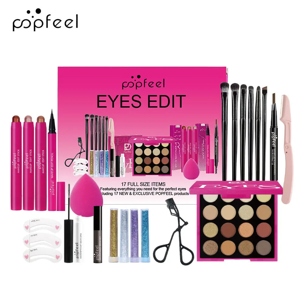 Makeup Gift Set for Women Full Kit All in One Make Up Eyebrow Powder Lipstick Lip Gloss Brush Shimmer Glitter Eye Shadow Palette